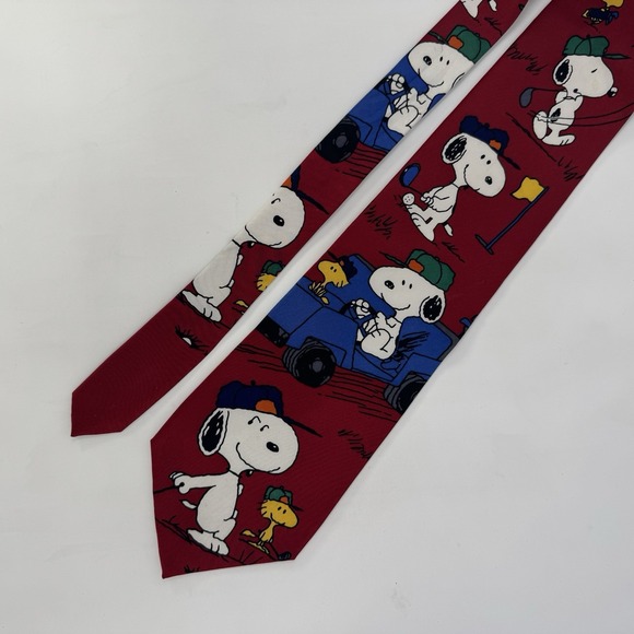 Peanuts Snoopy Mens Tie Joe Golfer Golf Necktie Red 100% Silk Made‎ in USA - Picture 1 of 6